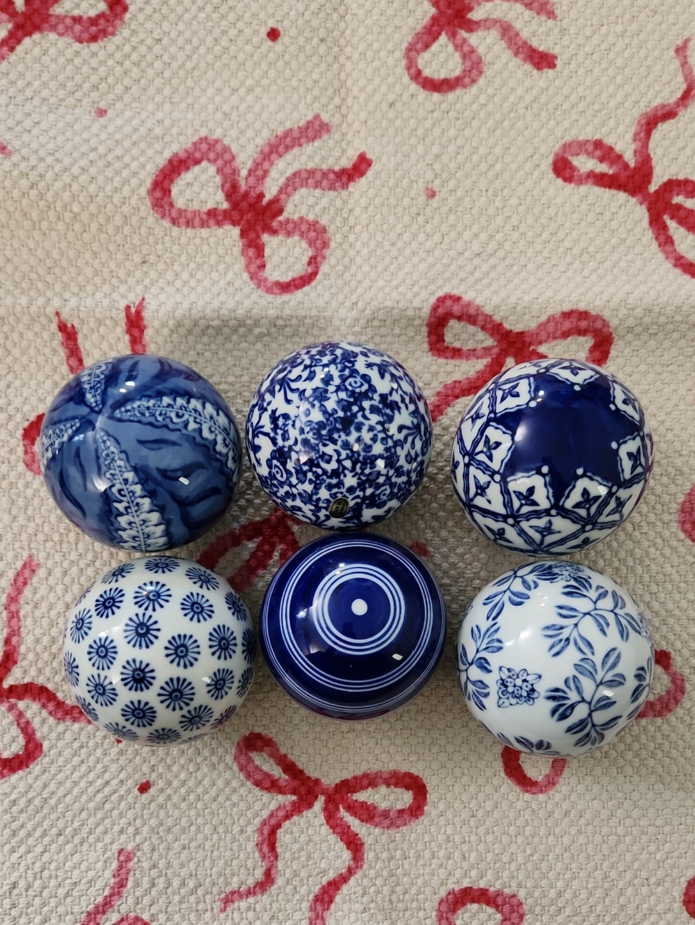 Vintage Blue and White Decorative Ceramic Balls Set Of 6